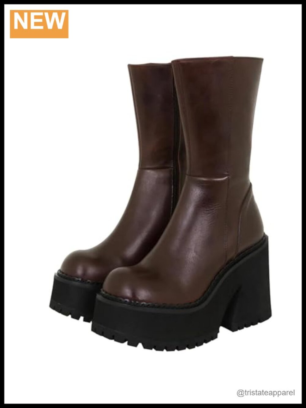 Platform Ankle Boots Chunky Block Heel Faux Leather Side Zip Booties